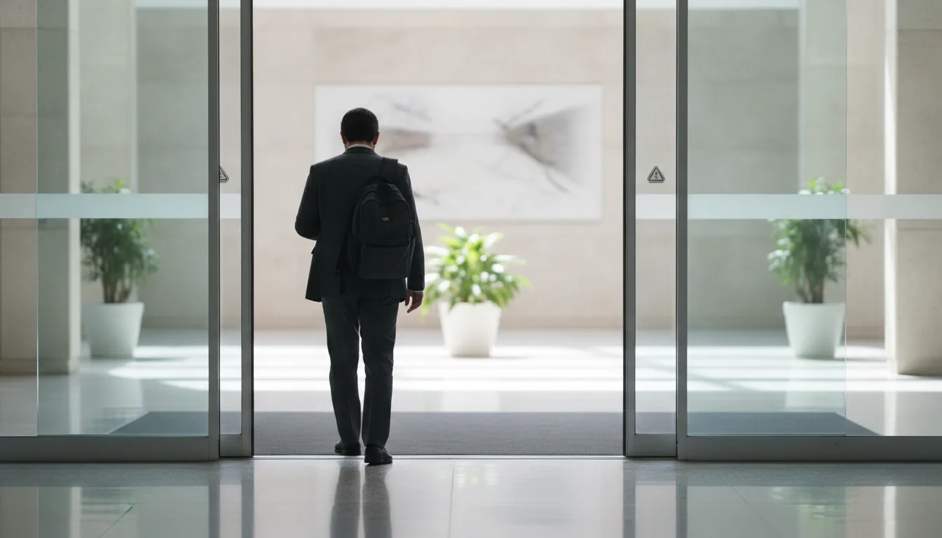 Person walking into a government office building to check official unclaimed property resources