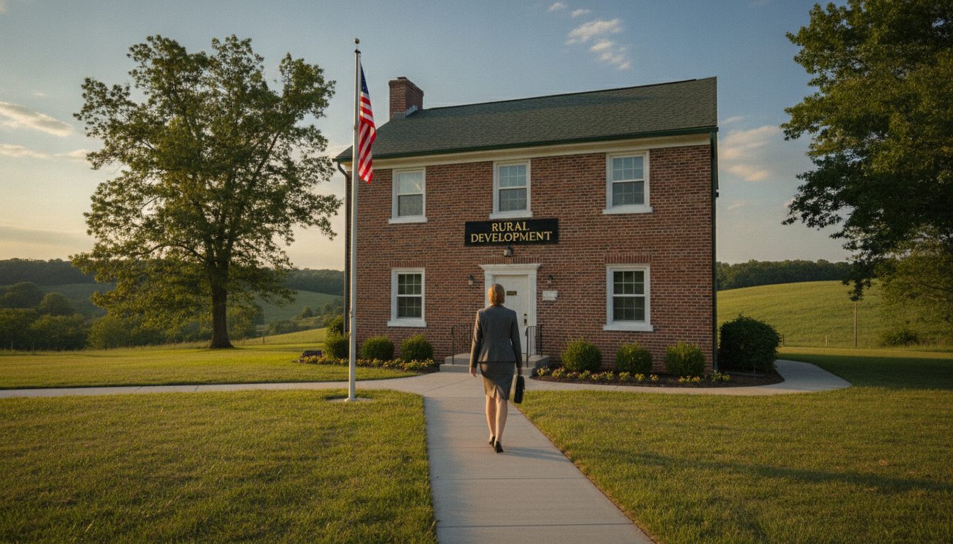 A person walking toward an official USDA Rural Development office