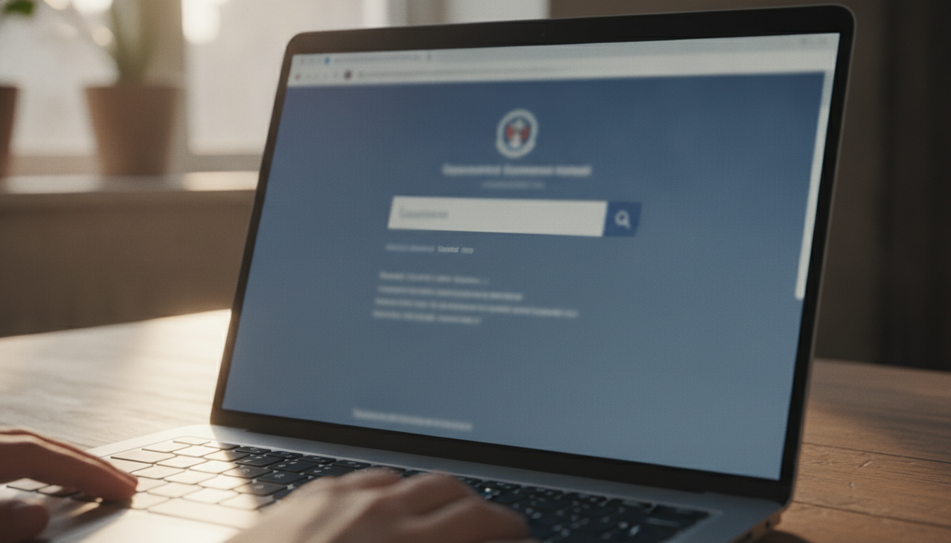Laptop screen showing a state government unclaimed property search page