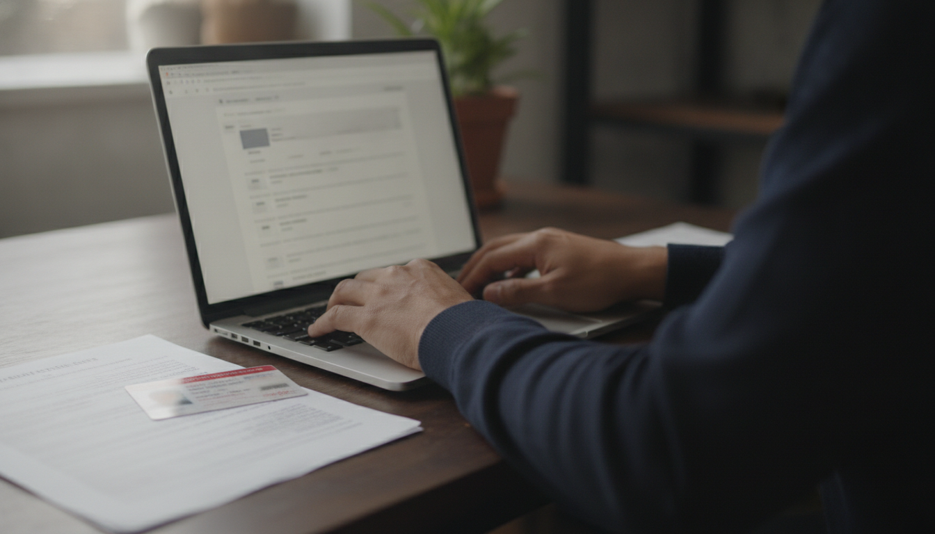 Person typing on a laptop searching an official unclaimed money database