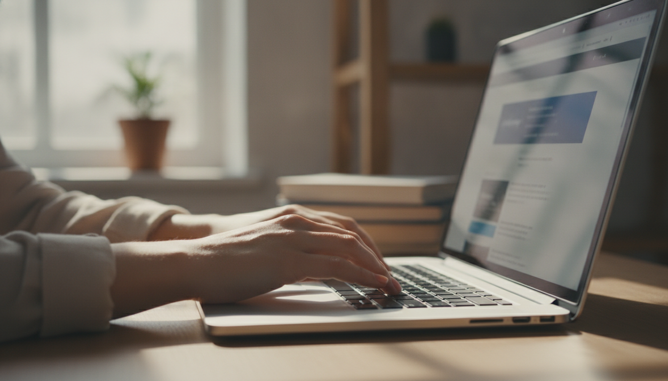 Person searching an official government retirement benefits database on a laptop at a home office desk