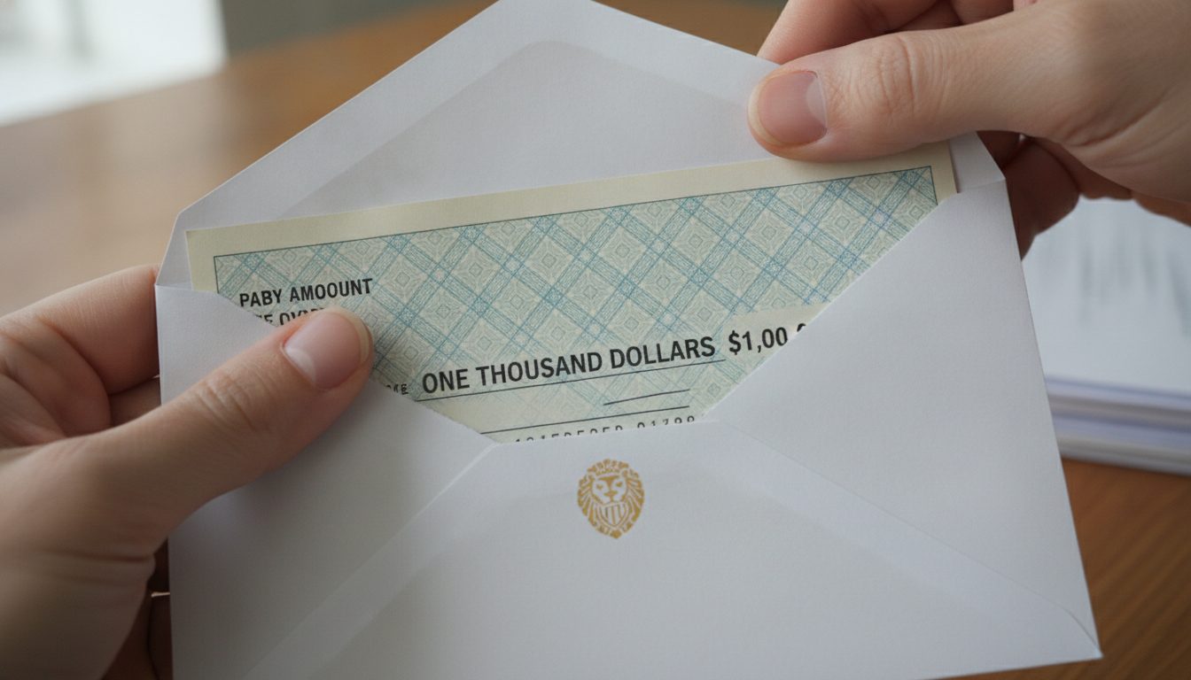 A person holding an official check received after a successful unclaimed funds application.