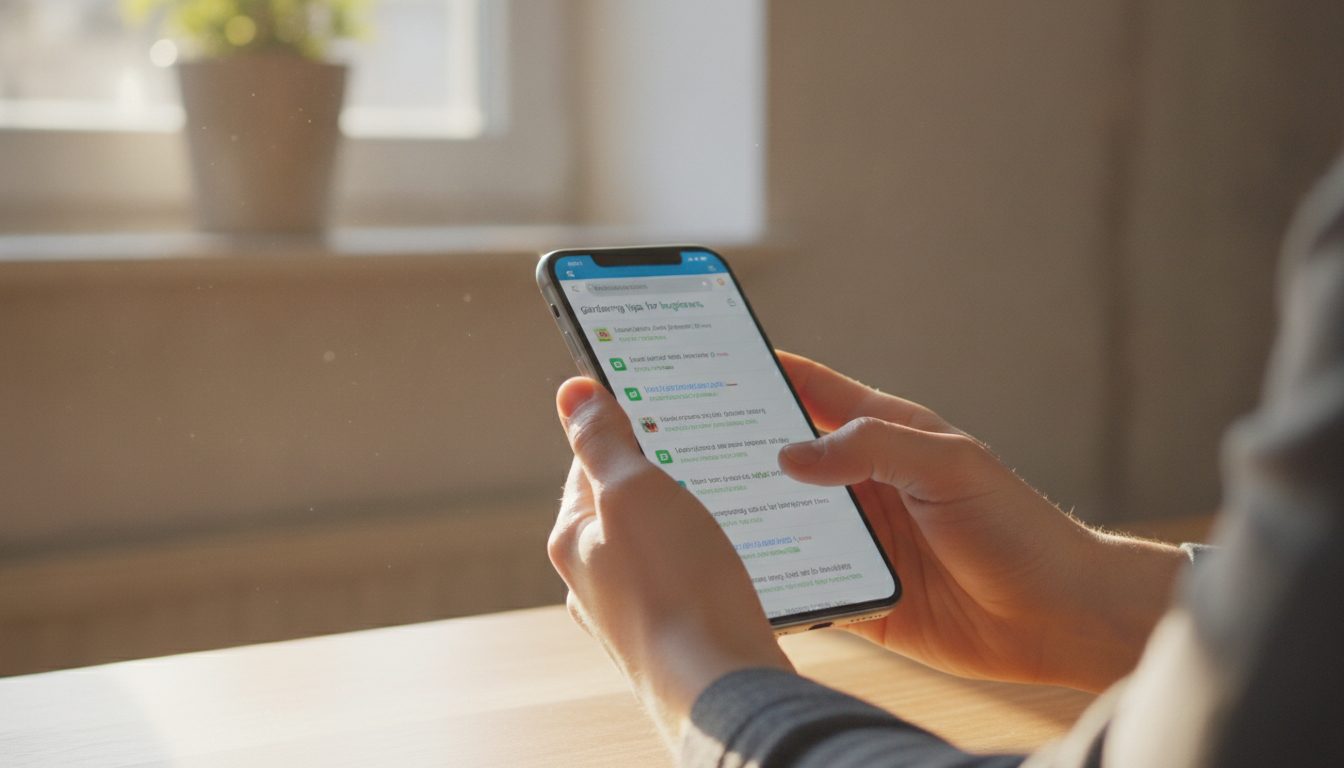 A person using a smartphone to search an online database.