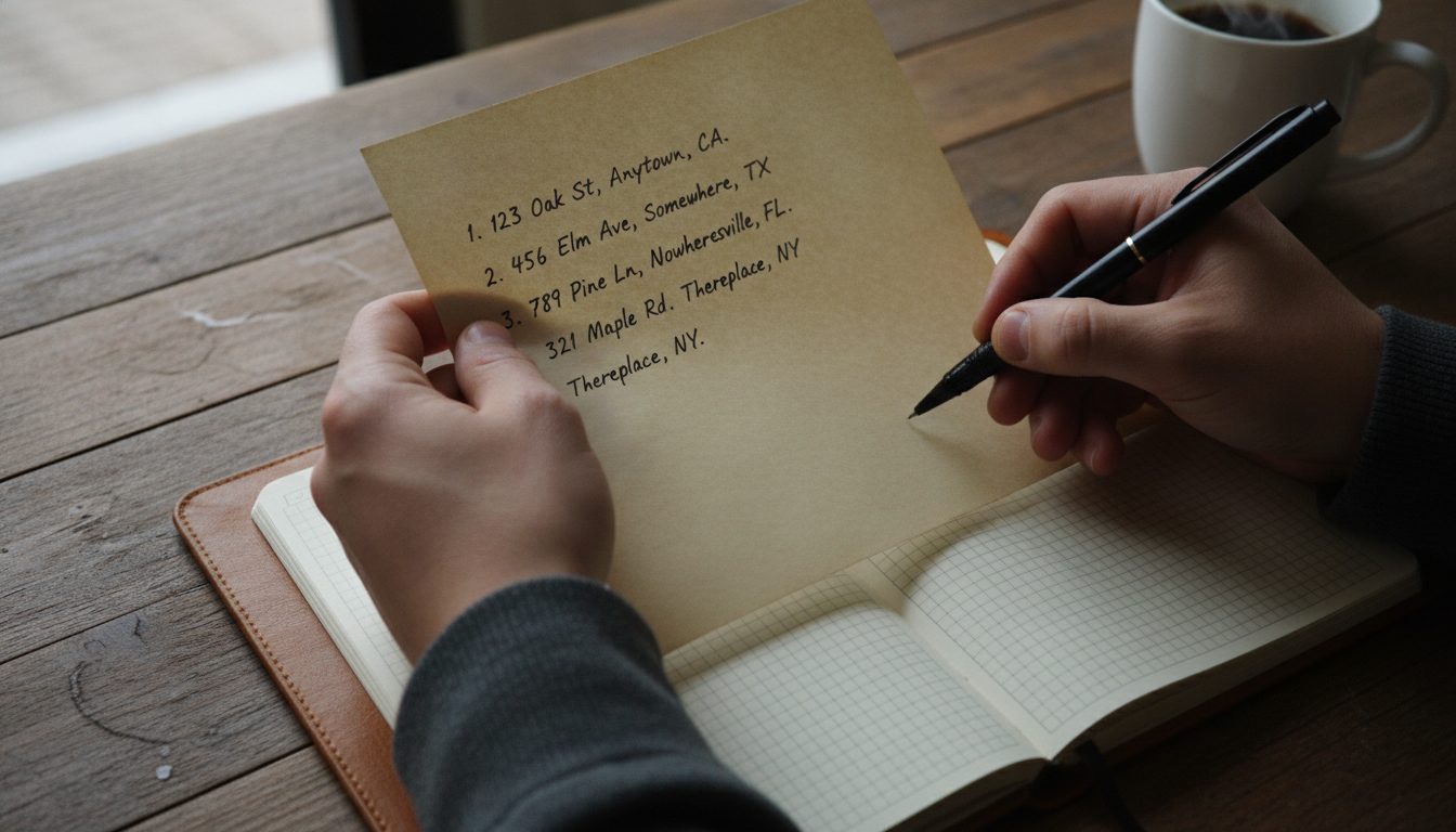 A person preparing a list of former addresses to use for an unclaimed property search.