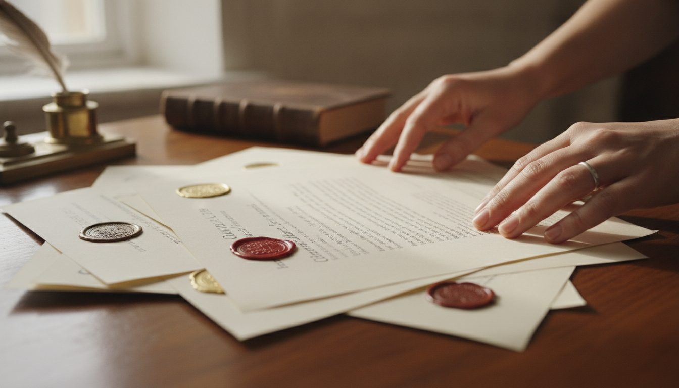 A person gathering the certified documents and paperwork needed for a Maryland estate-based property claim.
