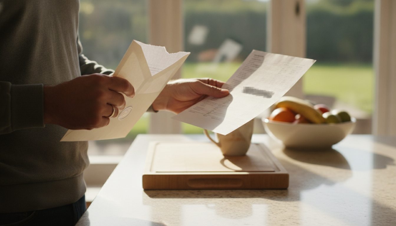 A person reviewing a formal due diligence letter from a bank about an inactive account.