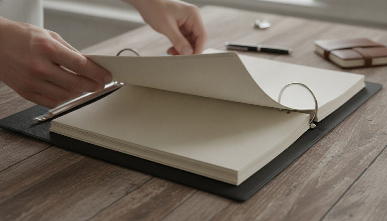 A person preparing a professional binder of documentation for a court claim.
