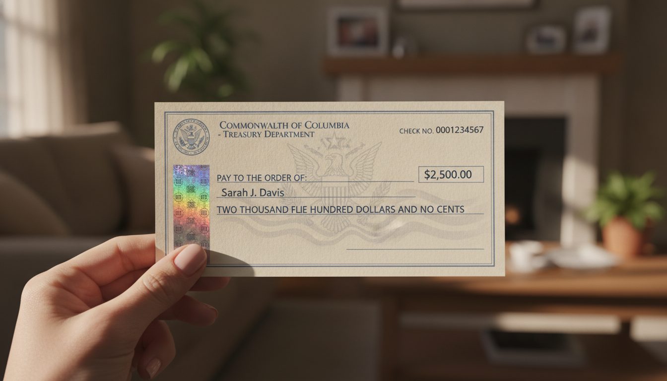 A hand holding an official Indiana unclaimed property refund check.