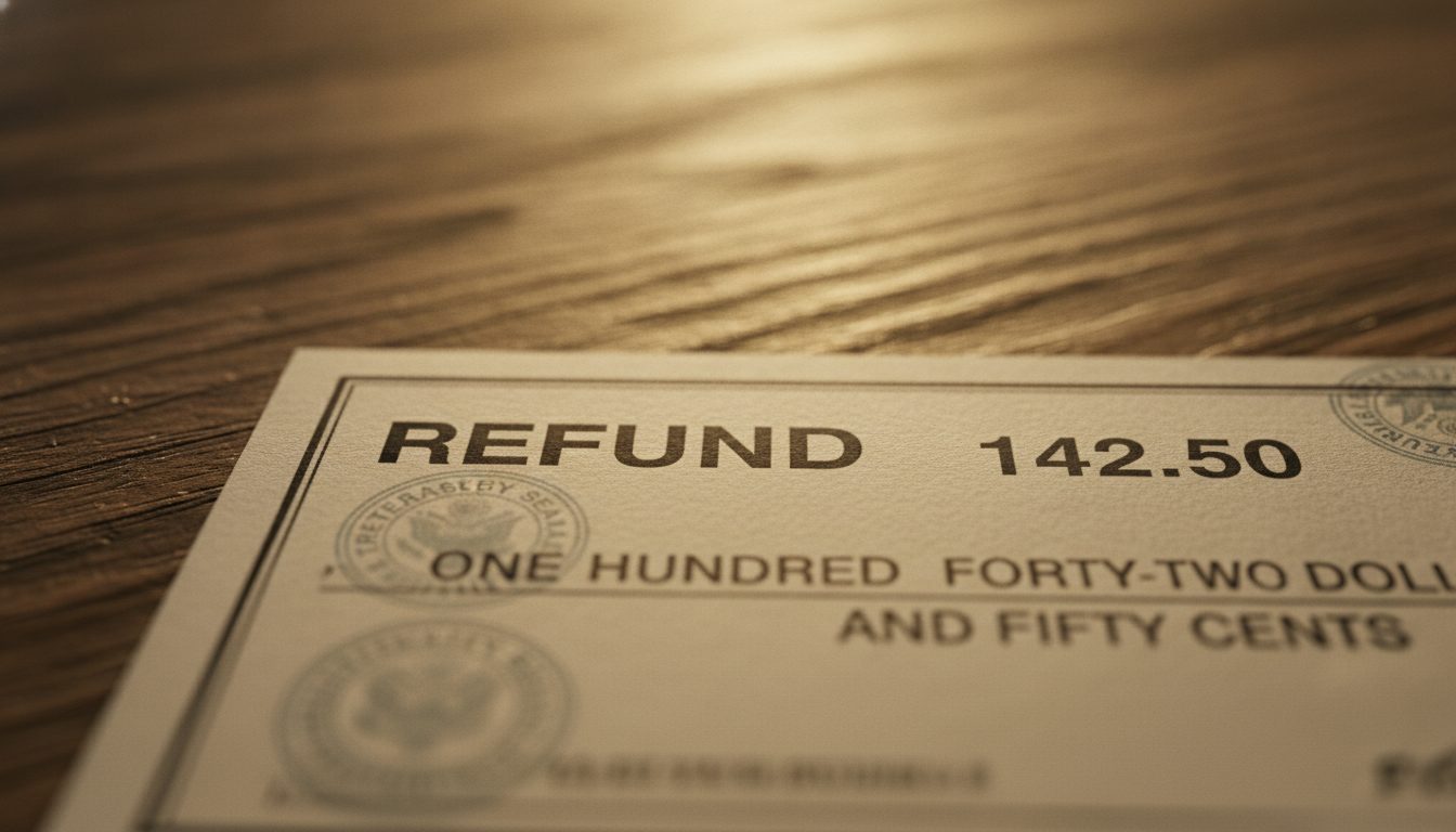 Macro close-up of an official refund check with a dollar amount