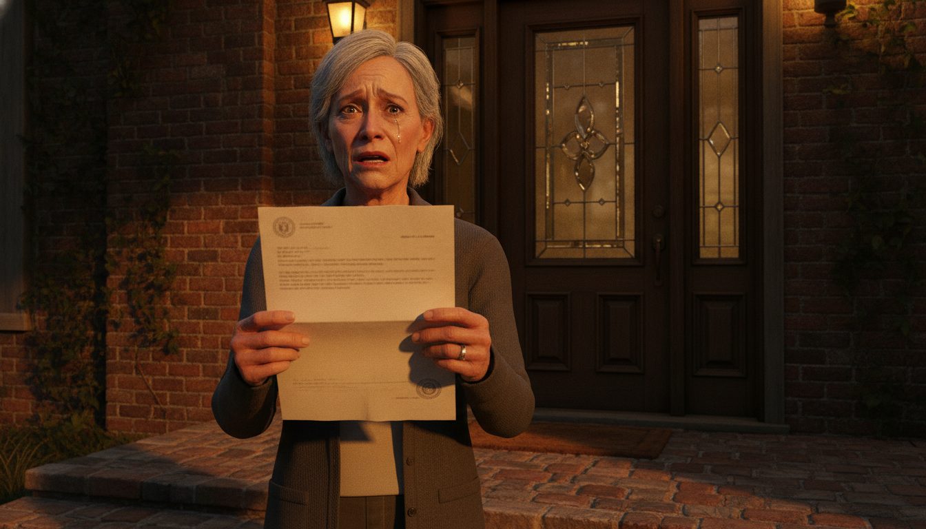 A veteran reacting with relief to an official letter at their door.